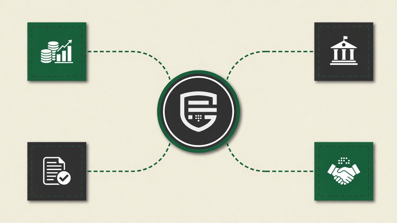 Four product surfaces connected to a central DAVC certificate seal